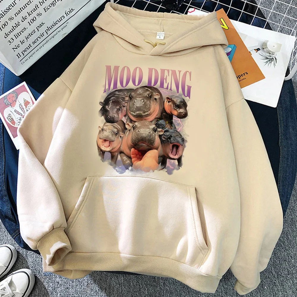 Moo Deng hoodie athleisure soft fabric Y2K pattern anime sweater elegant female sweatshirts hoddie soft fabric manga casual wear