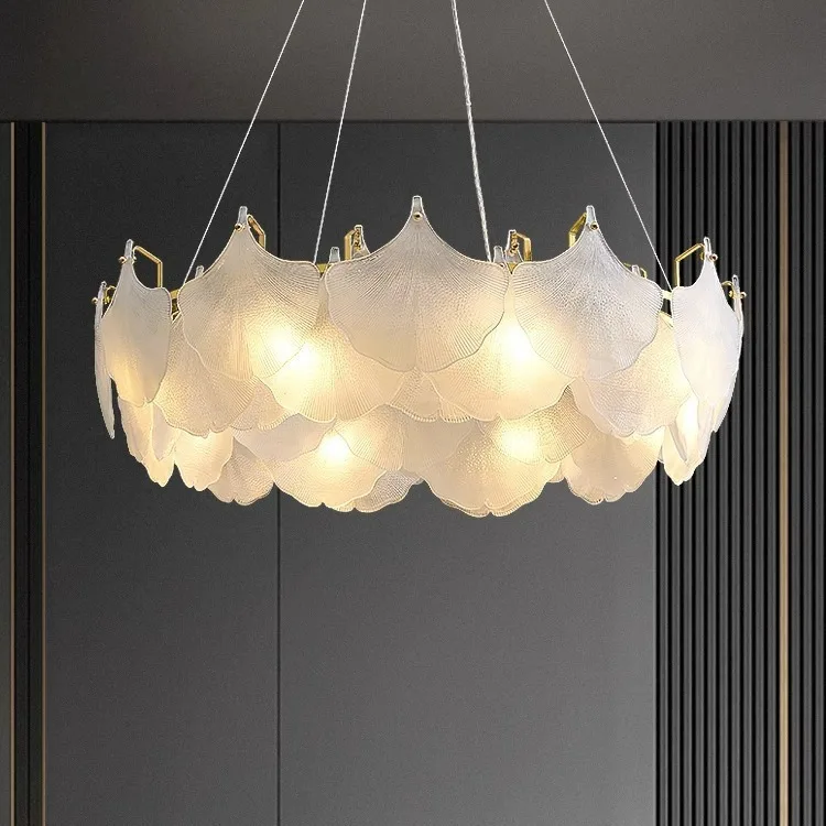 french shell lustre para sala salao de vidro luz principal luxuoso moderno folha de ginkgo personalizado e criativo quarto 01