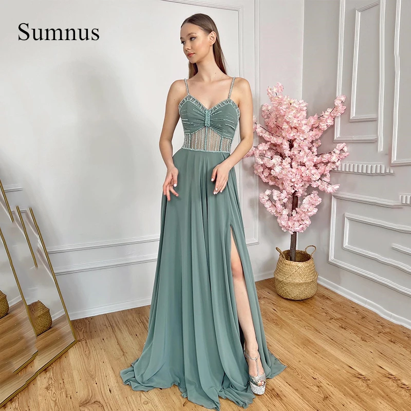 

Sumnus Chiffon A-Line Evening Dresses Spaghetti Straps Sweetheart Prom Dress Beading Custom Size Saudi Arabia Party Gowns 2024