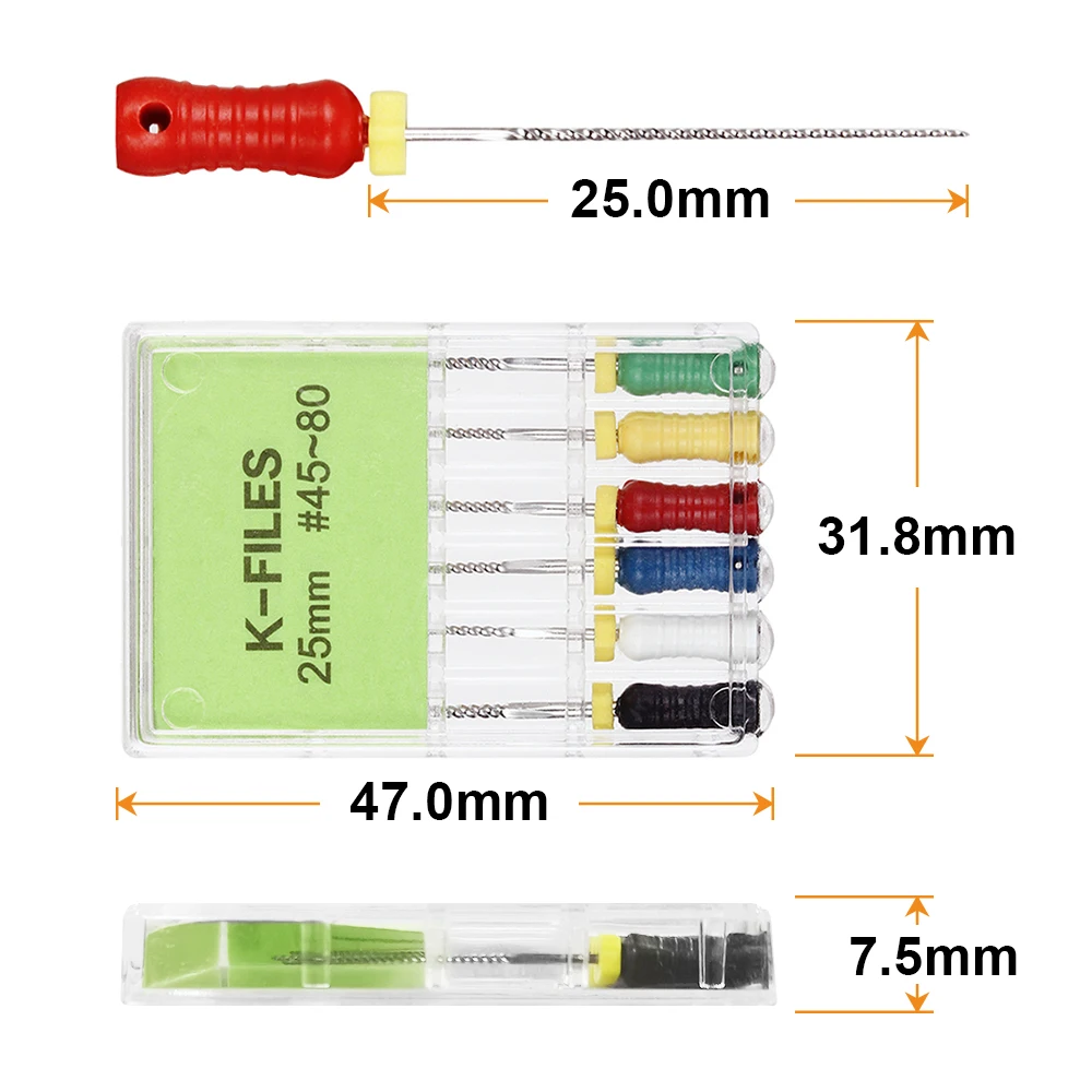 JINGT 25mm Dental Hand Use Stainless Steel K-Files H-Files Reamers and Enlarging Needles for Root Canal Treatment Tools Files