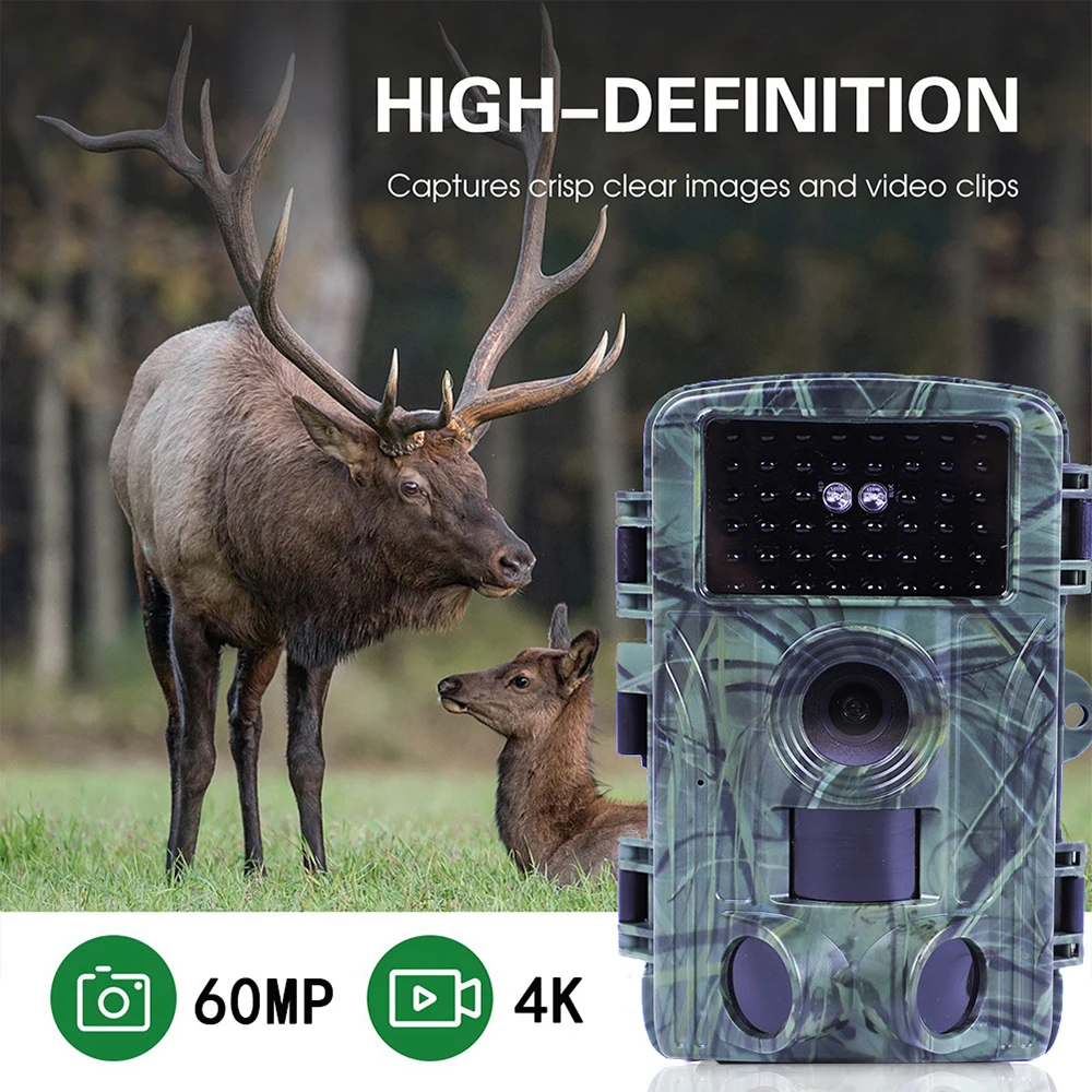 2.7K 60MP Trail Camera Night Vision Waterproof Hunting Camera with 2 Inch Screen for Outdoor Wildlife Monitoring