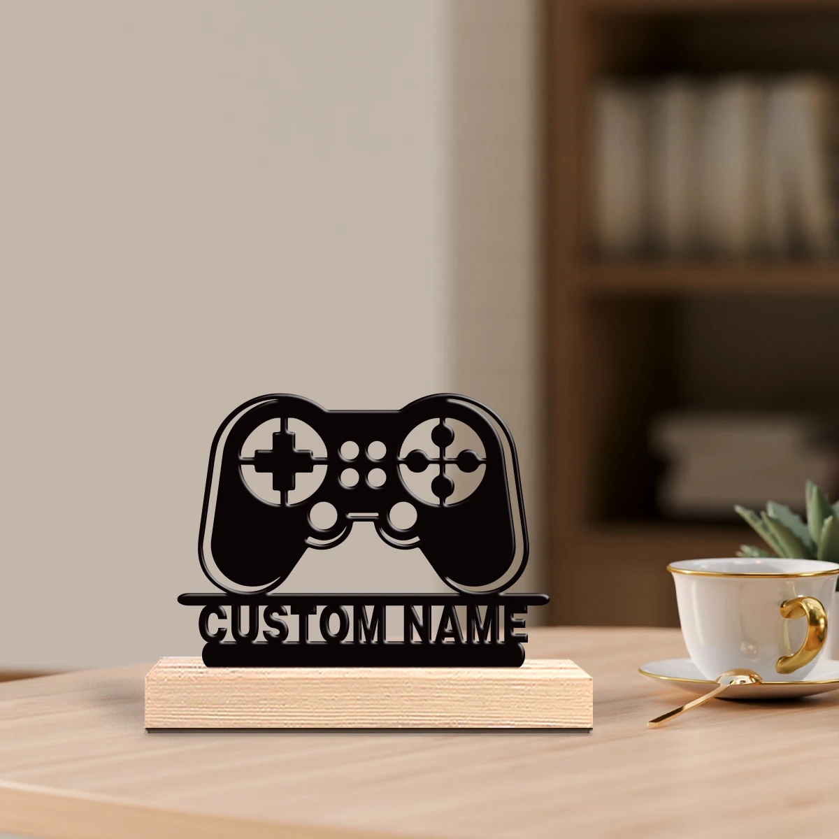 1pc Personalized Custom Game controller Metal Statues With Wooden Base Tabletop Decoration Melodic Gift with Wooden Frame, Woode