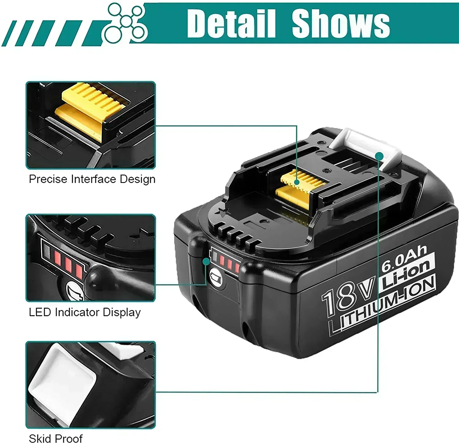 

For Makita 18V 6000mAh Rechargeable Power Tools Battery with LED Li-ion Replacement LXT BL1860B BL1860 BL1850