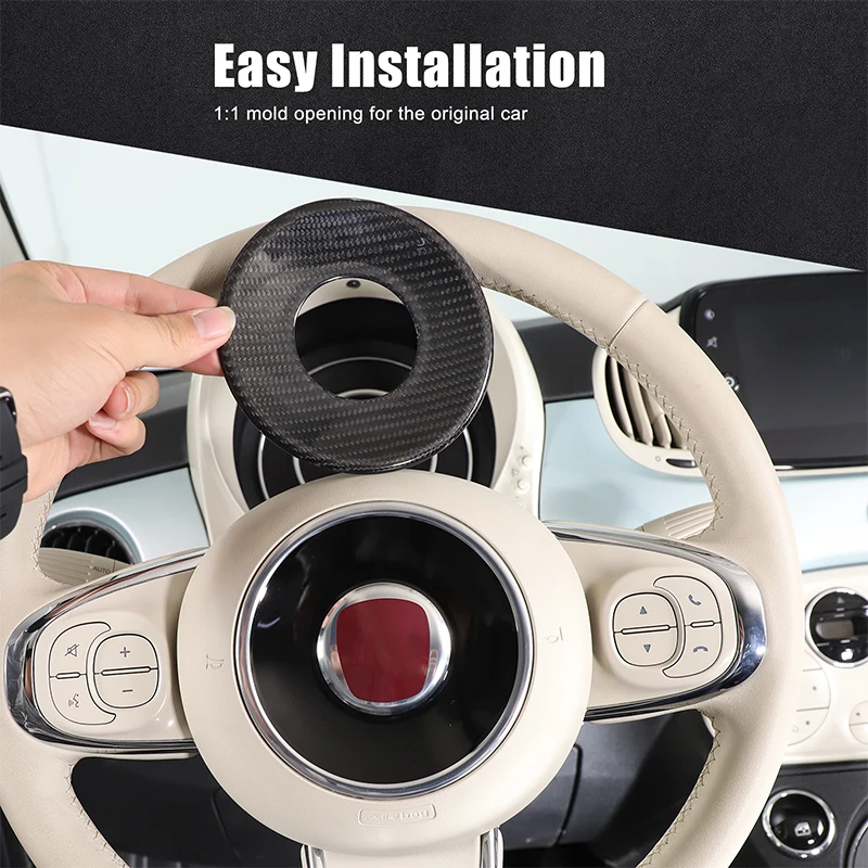 

For Fiat 500 2016-2024 steering wheel key frame Steering wheel logo decorative cover Car decorative accessories True carbon fibe