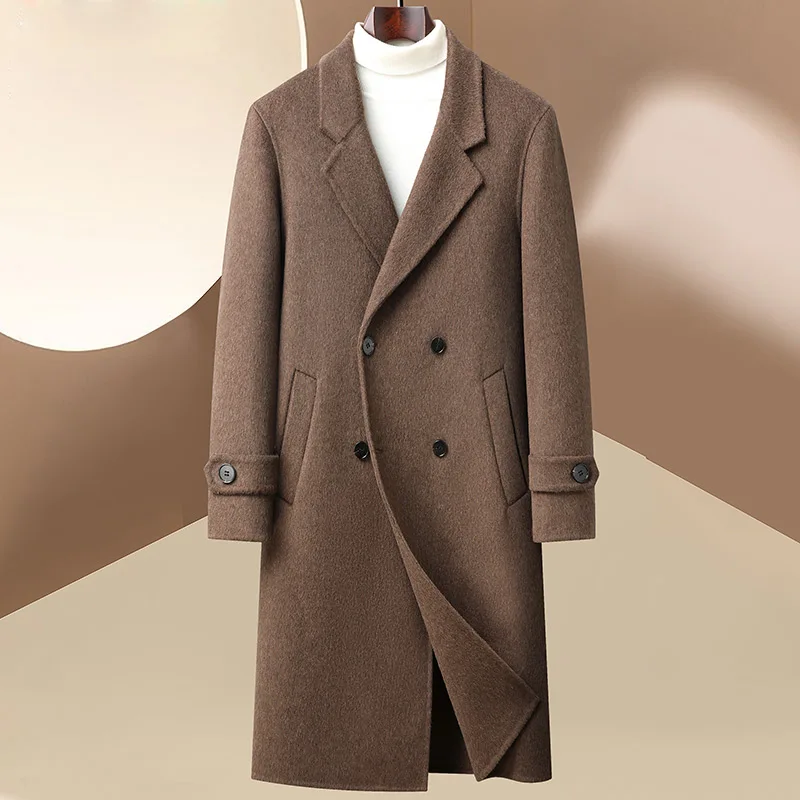Winter Autumn Men's Double-Breasted Wool Blend Overcoat Hand Sewing Essential Coats Gentlemen Topcoat Old Money Elegant Attire