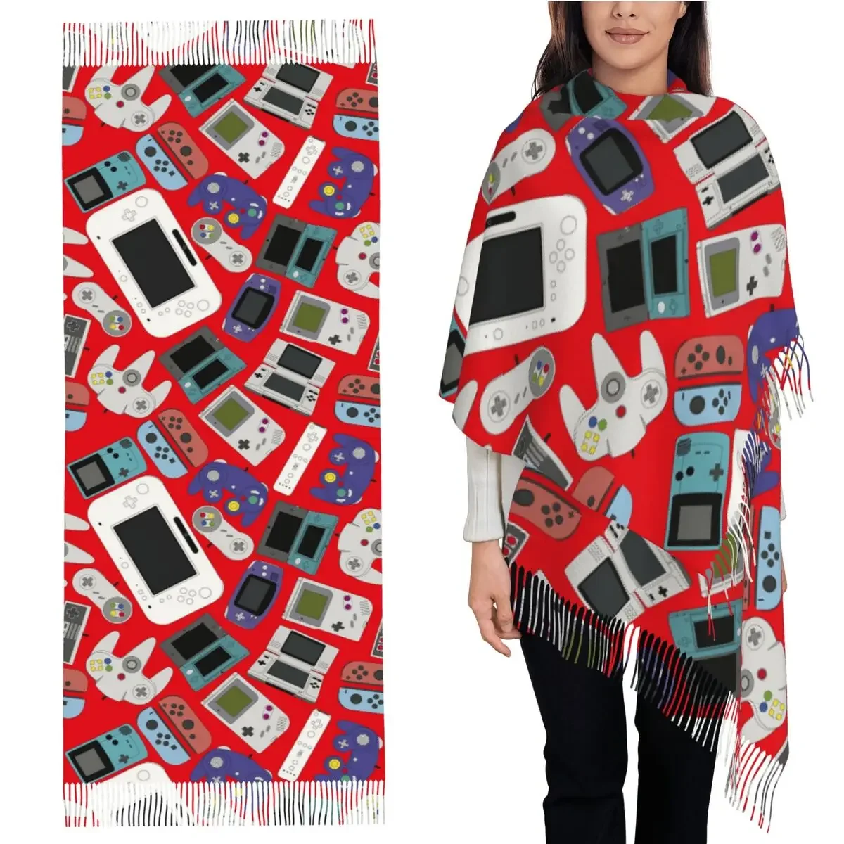 

Игровые контроллеры, шарф с кисточками, женские мягкие теплые шали и накидки, длинная осенне-зимняя шаль