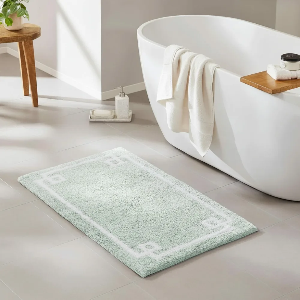 

100% Cotton Bathroom Rug Non-Slip Backing, Plush Absorbent Quick Dry Spa Mat, 24x72 Seafoam for Home Decor