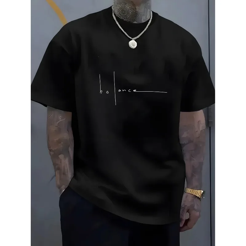 Men's pure cotton round neck short sleeved simple style printed pattern embellished casual sports party versatile style