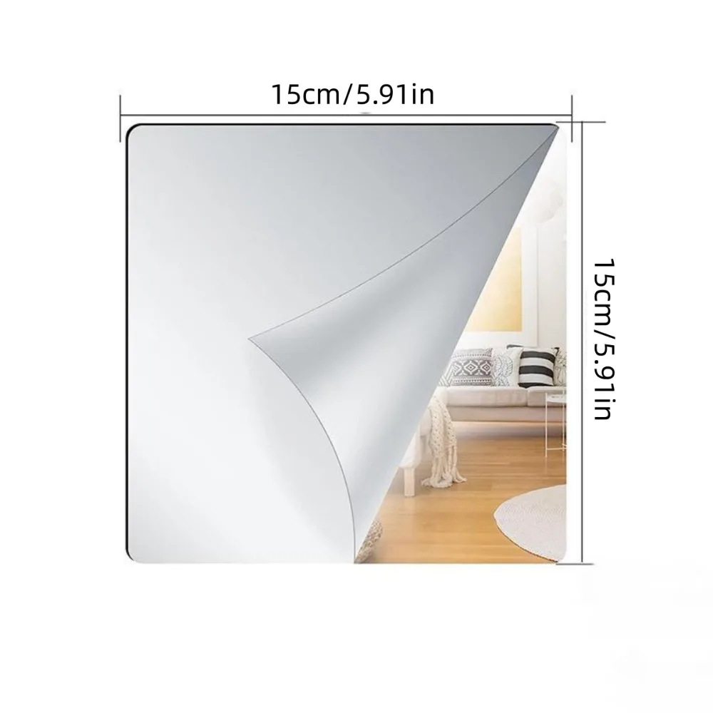 Self-Adhesive Mirror Wall Stickers 20/30/40cm 1.6mm Thick Acrylic Mirror Sheet Living Room Decor Flexible Makeup Mirror