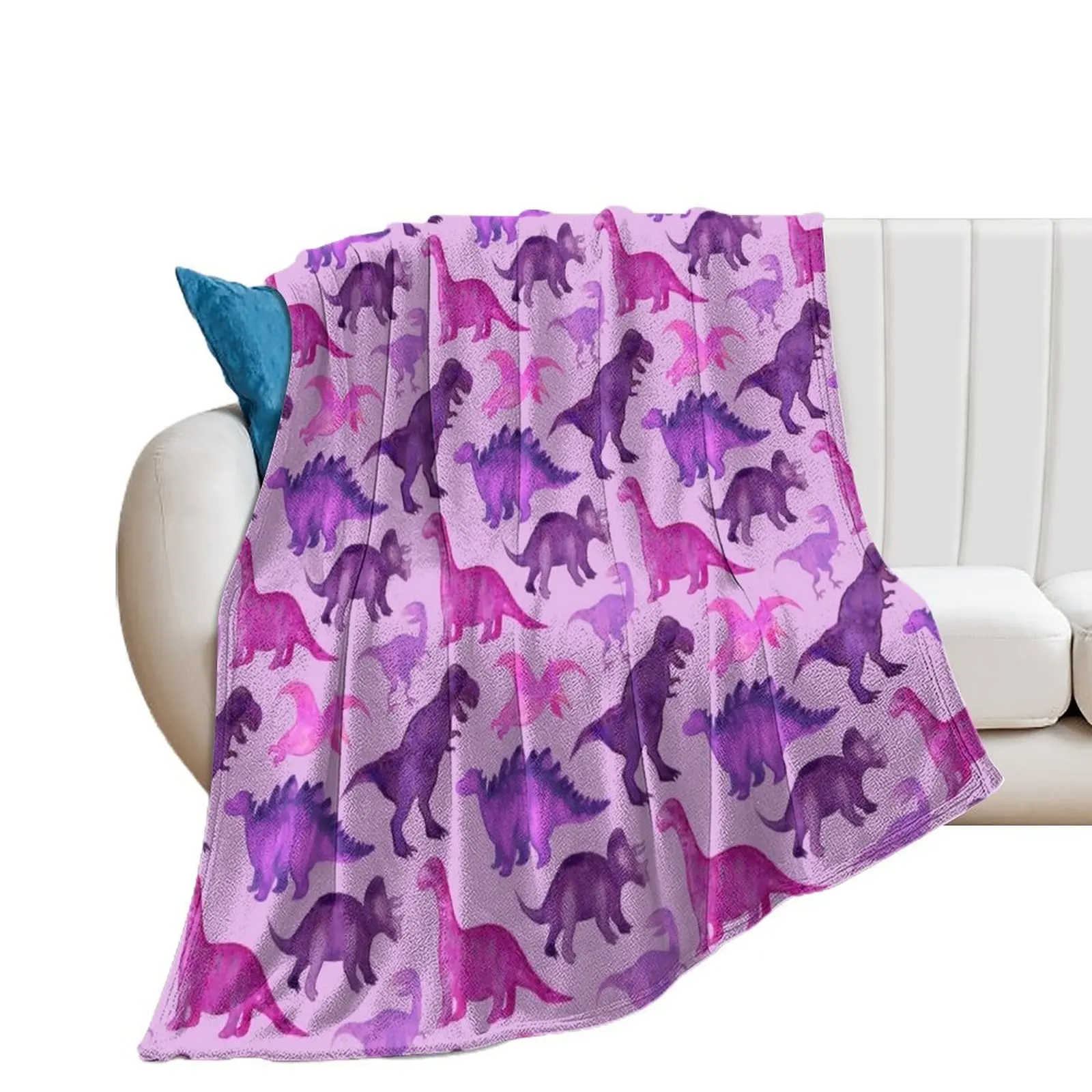 

Pink and Purple Watercolor Dinosaurs on Purple Throw Blanket Picnic Luxury Thicken Blankets