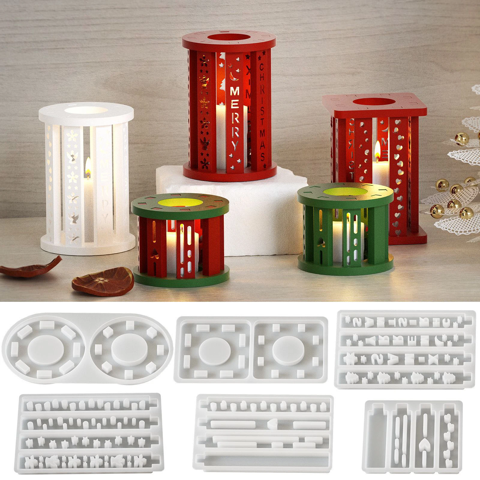 

Christmas Splicing Candle Holder Tea Lamp Combination Silicone Mold DIY Gypsum Lantern Pendulum Decorative Resin Mold Home Craft