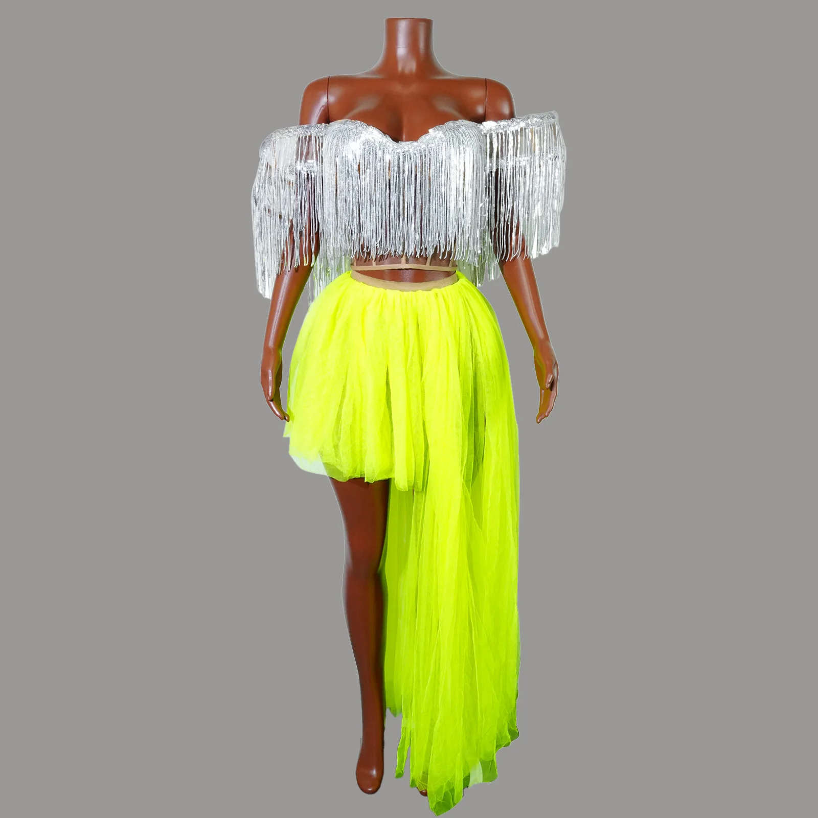 Vestido de dos piezas con lentejuelas y escote en V profundo para mujer, disfraz de Cabaret, conjunto de falda y vestido largo sin espalda para fiesta de cumpleaños, escenario de Drag Queen