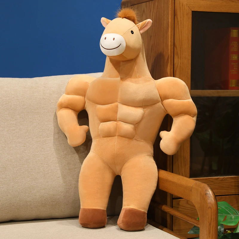 New Muscle Horse Plush Toy Large Muscular Horse Pillow Boyfriends Perfect Gift Soft Stuffed Animal Girlfriend's Sleep Pillow