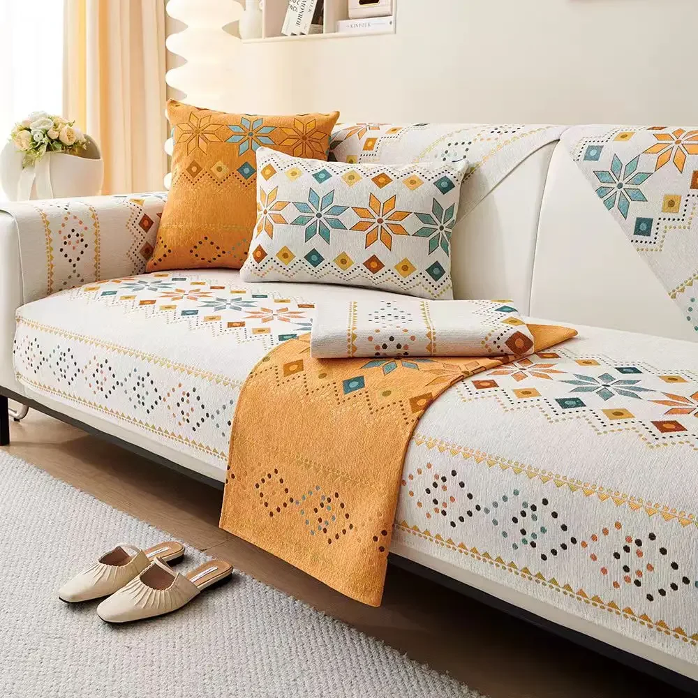 

Jacquard Chenille Sofa Cover Four Seasons Universal Non-Slip Living Room Sofa Cushion Solid Color Couch Cover Machine Washable