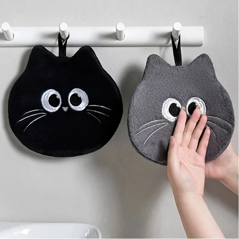 1/2pcs Cute Cat Bathroom Towel Super Absorbent Coral Fleece Material Can Be Hung for Decorating Bathroom Fingertips Towel