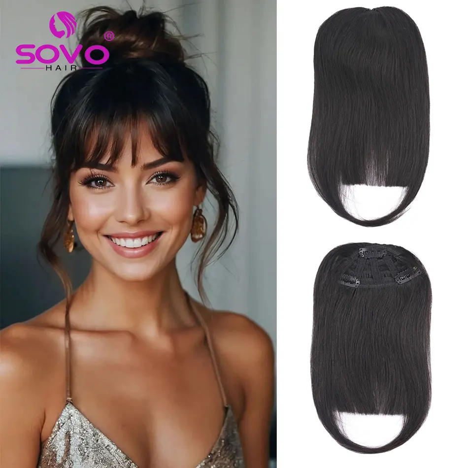 

Human Hair Bangs 3 clips in Straight European Remy Natural Human Hair Fringe Blonde Brown Color 8 inch 20g Front Bang