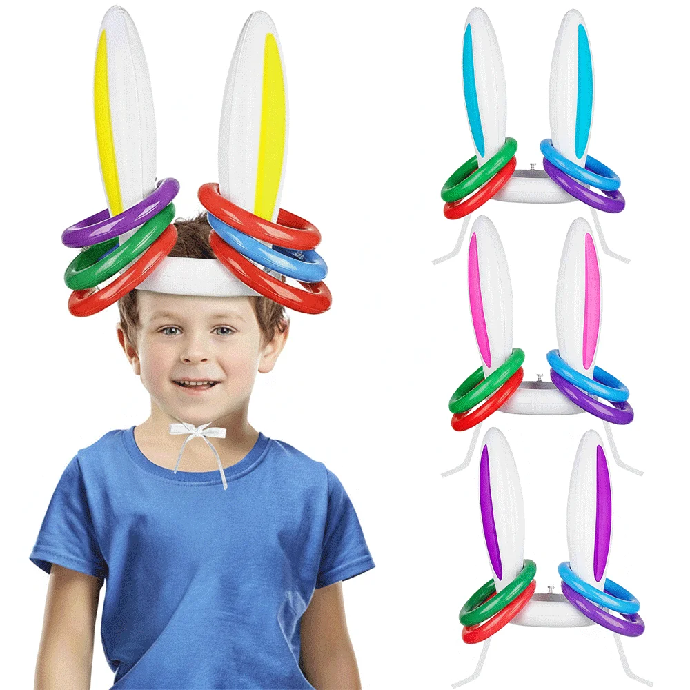 Inflatable Easter Bunny Ears Ring Toss Game Set Outdoor Garden Party Games Family Interactive Toys Easter Decorations Kids Gift