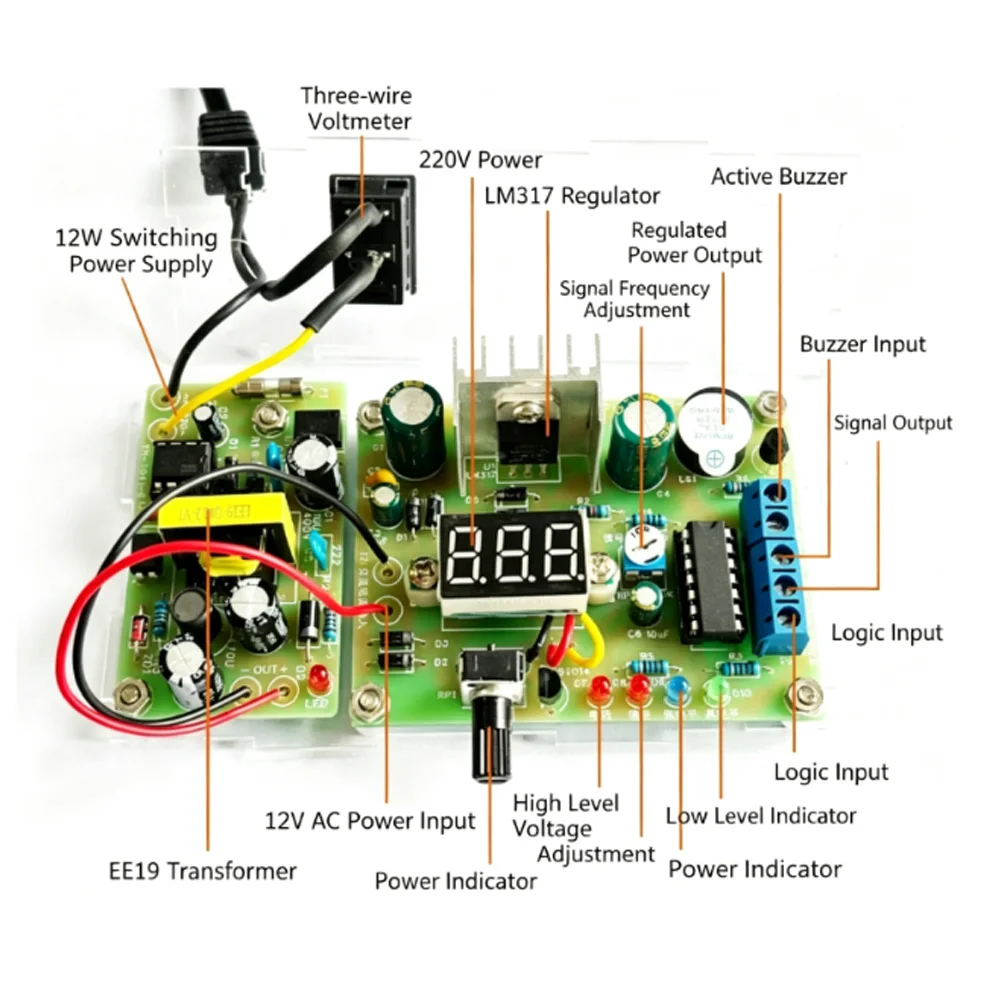LM317-Based Adjustable Power Supply Kit for Learning Analog Circuits Voltage Control via Knob Built-in 3-Digit Voltmeter