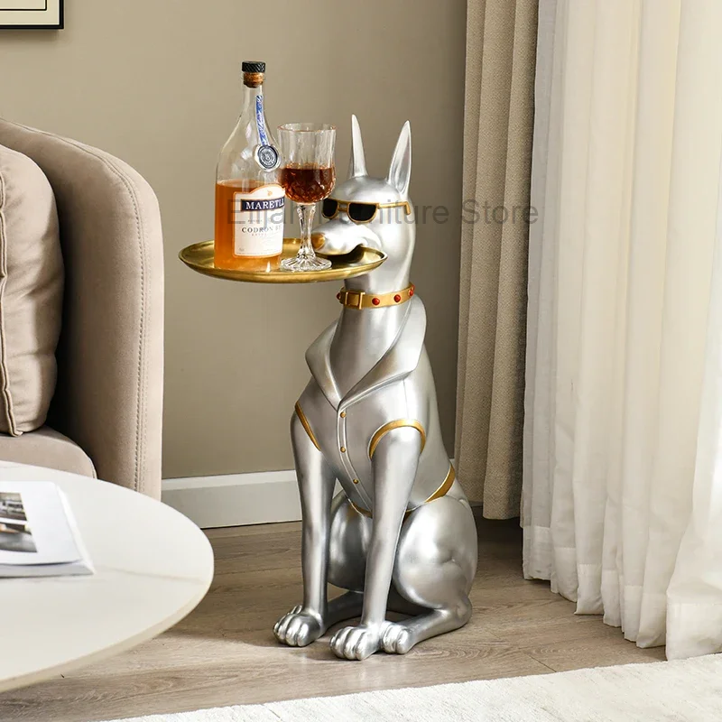 Modern HomeDecor Doberman Dog Statue Creative Floor Decoration Animal Figurine Tray Ornament Interior Accessories Sculpture Gift