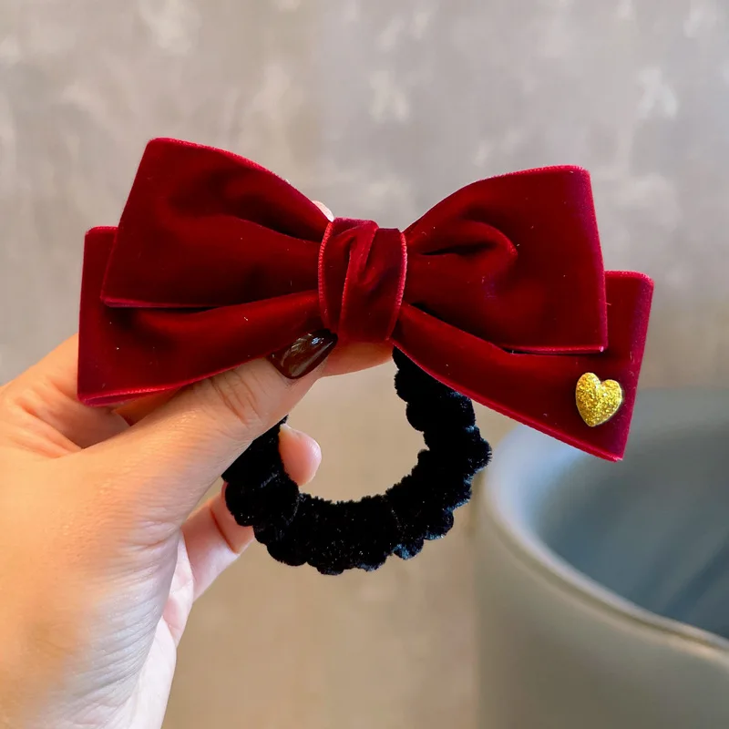 

Красные и черные бархатные заколки для волос с большим бантом, резинки для волос в форме сердца, милые аксессуары для волос для детей на каждый день, в школу, на вечеринку, день рождения, праздник