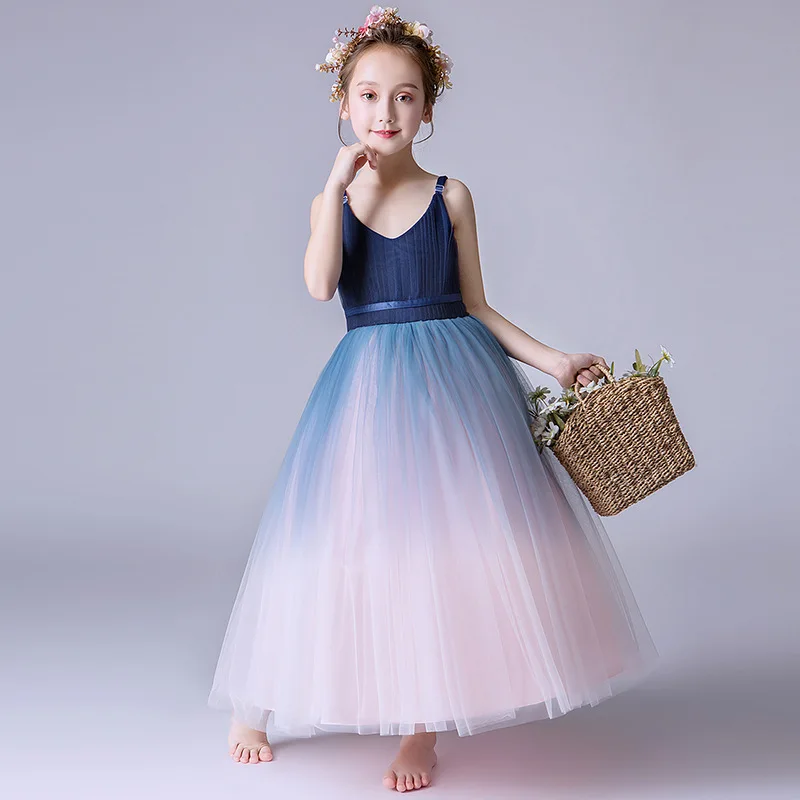 

Hot Selling Gradient Color Medium And Large Children'S Vest Suspender Evening Party/Flower Girl Dress