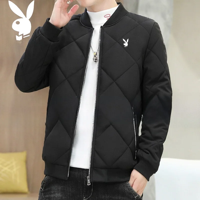  Men's ort Thiened Winter Jaet Quilted Coat Inverse Season Faion Brand Warm Youth Sle Slim Fit Outerwear