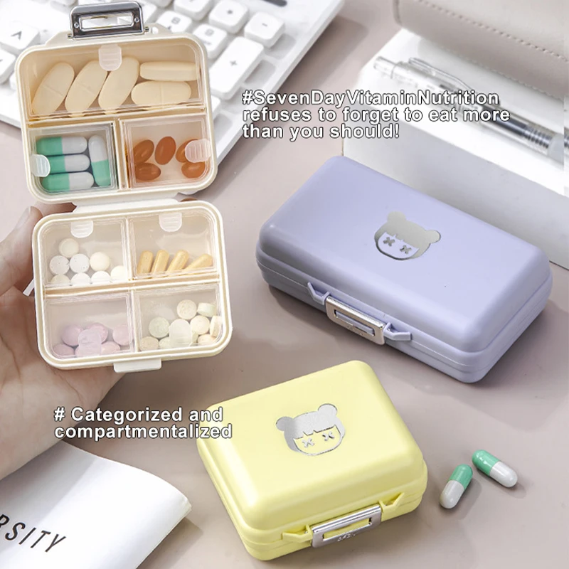 JUSTLANG Medicine Waterproof Organizer Container Week Tablets Travel Pill Box With Seal Ring Small Box For Tablets Wheat Straw
