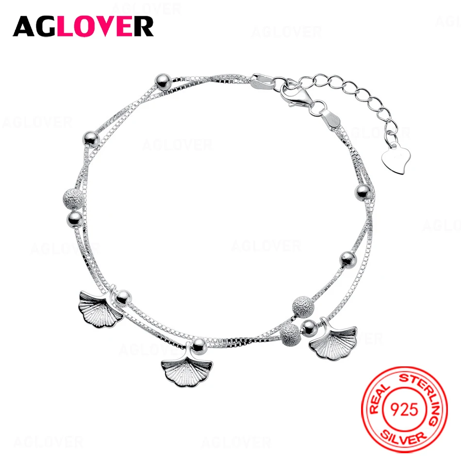 

AGLOVER 925 Sterling Silver Double Chain Three Life Apricot Bracelet Women's All-match Fashion Party Jewelry