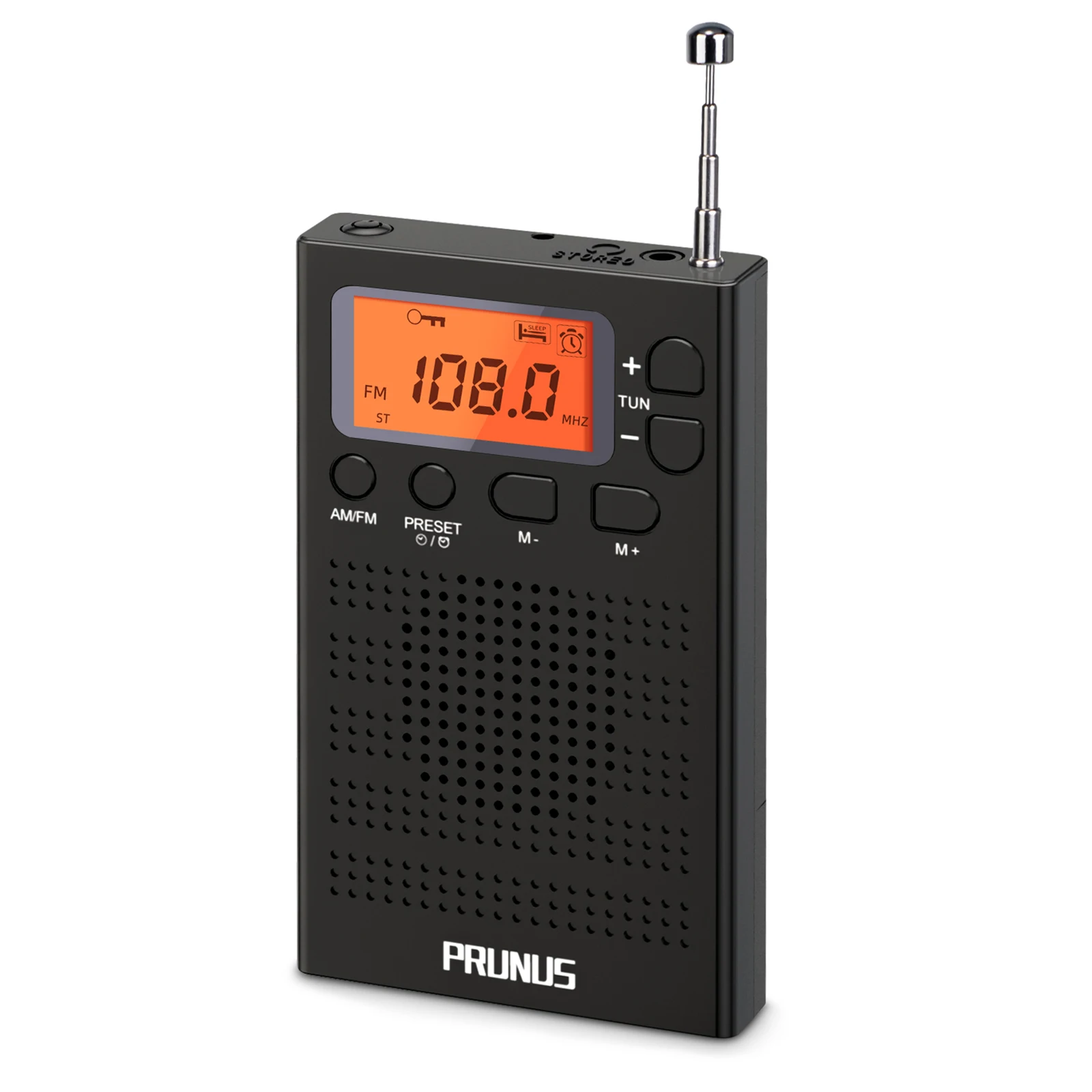 PRUNUS J-125 Portable FM Radio Mini Radios AM Pocket Radio Receiver Stereo Speaker clock walkman Music Player AAA batteries