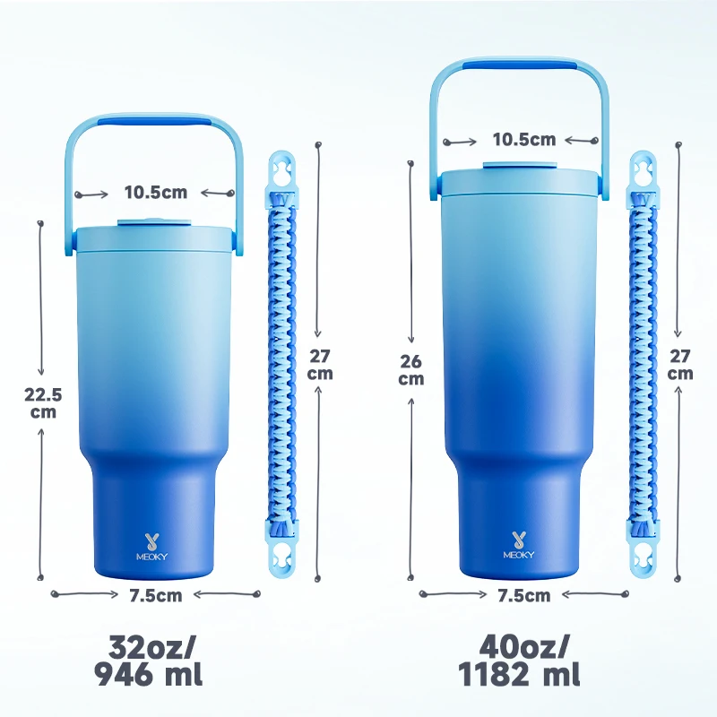 Meoky 40 Ounce Stainless Steel Insulated Travel Mug Tumbler Long-Lasting Temperature Retention, Blue Gradient Handle Car Cup