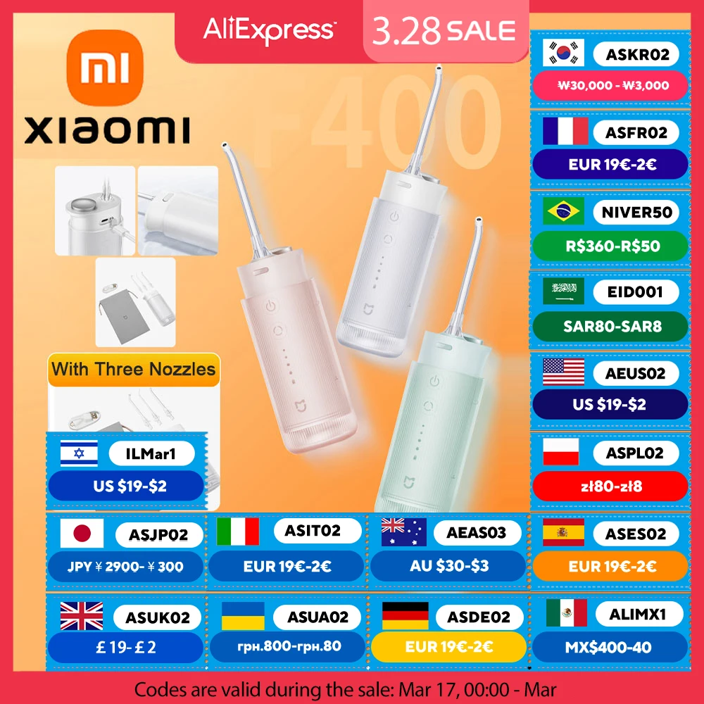 XIAOMI MIJIA F400 Oral Irrigator,Cordless Portable 4 Mode 200mL Rechargeable Flossers,IPX7 Waterproof Electric Oral Waterflosser