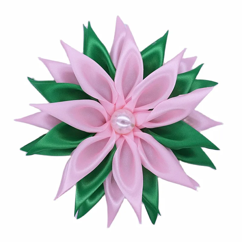 Great Quality New Arrival Satin Ribbon Flower Pink Green Sorority Alpha Sisterhood Brooch Greek Service Girl Pins