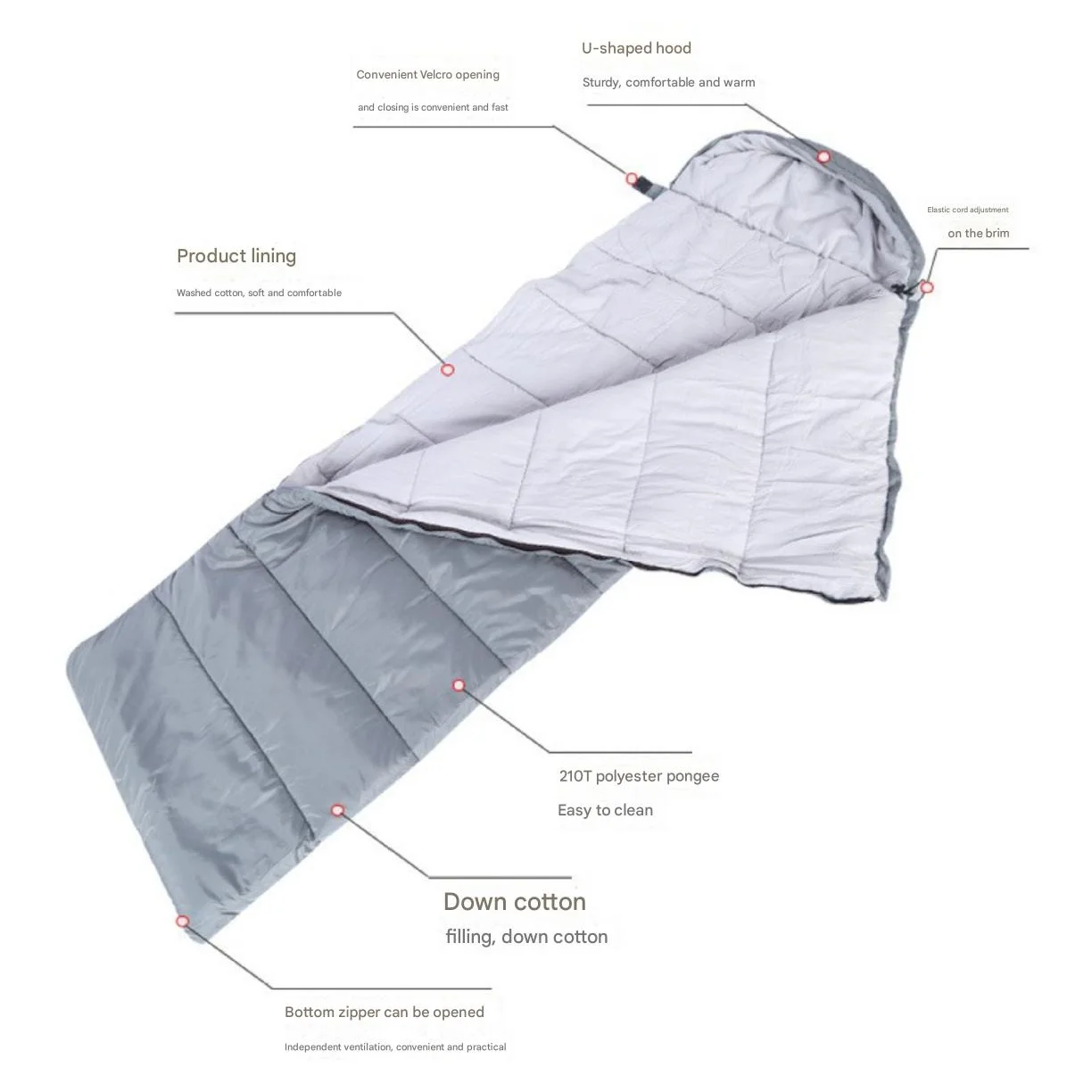 Comfortable Four Seasons Universal Adult Camping Mummy Style Envelope Outdoor Winter Sleeping Bag