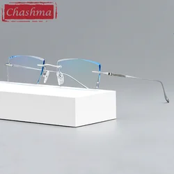 Chashma Diamond Trimmed Eyeglasses Men Rimless Glasses Ultra Light Frame Tint Lens Quality Optical Crystal Pure Titanium Eyewear