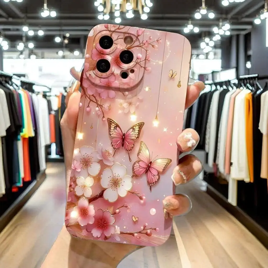 

Butterfly & Floral Design Shockproof Phone Case for iPhone 16E XR XS X 7 8 16 15 Plus 11 12 13 14 15 16 Pro Max SE2 Matte Cover