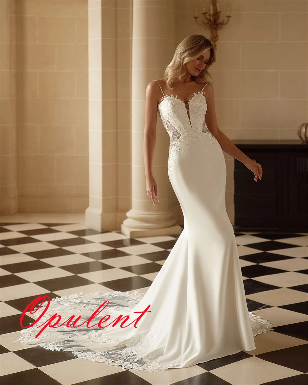 Customized White Jersey Wedding Dress Elegant Strapless Spaghetti Straps Bridal Gowns Chapel Train Backless Mermaid Dress