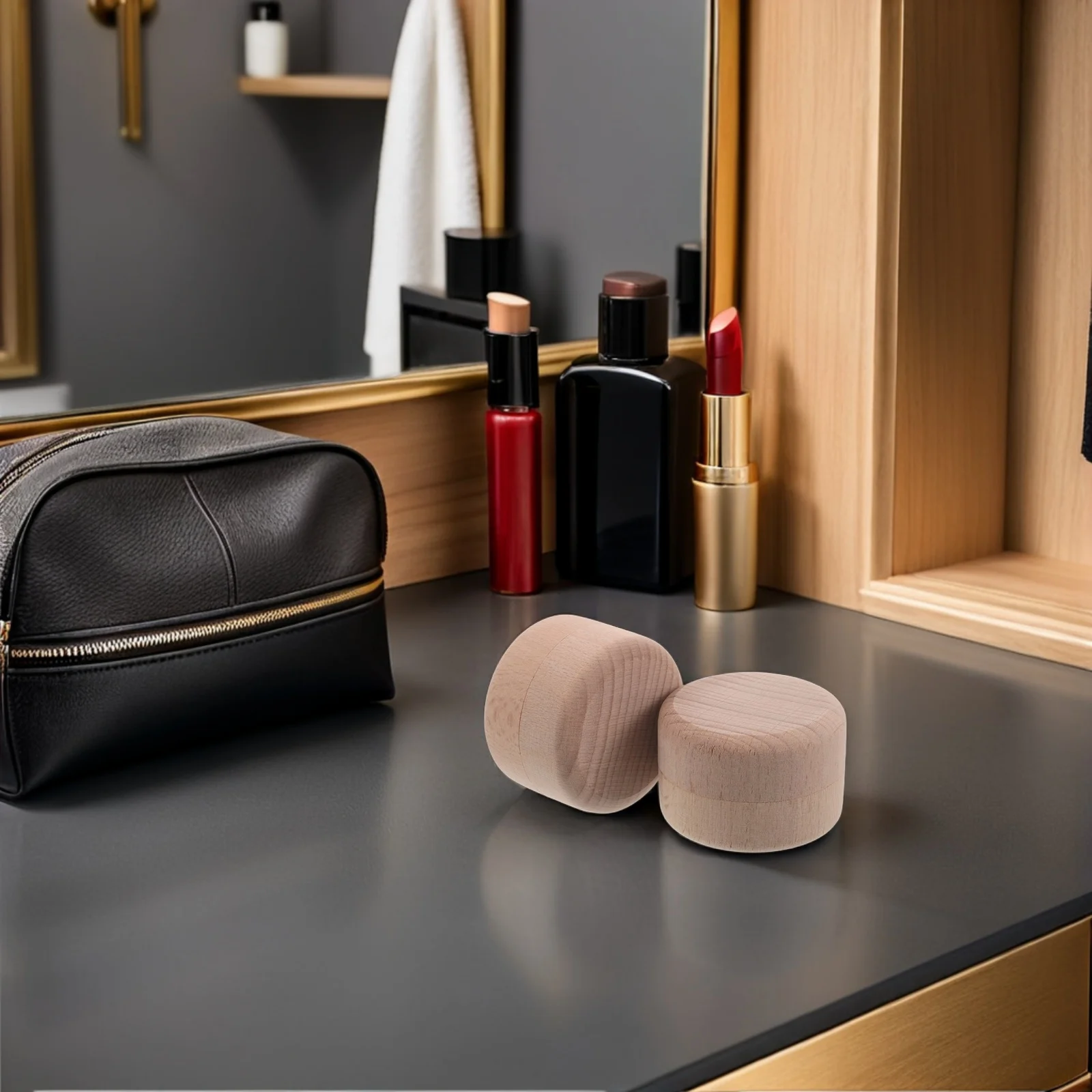 

2pcs Round Wooden Jewelry Box 1.77X1.77" Mini Trinket Storage For Rings Earrings Small Wood Travel Case Keepsake Organizer