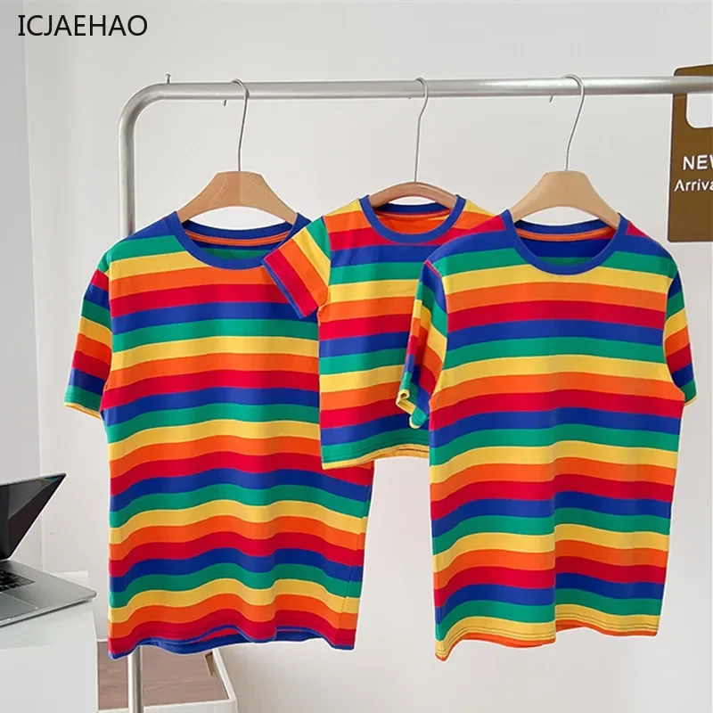 Parent-Child Fashion Tops Daddy Mother And Daughter Matching Rainbow Clothes Summer Son t-Shirt Family t-Shirts Dad Mom Children