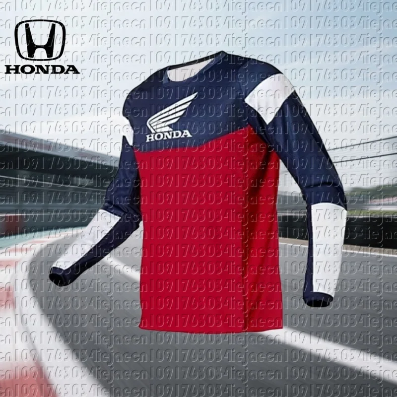 هوندا صيف 2025 جديد على الطرق الوعرة ركوب الدراجات النارية تي شيرت تنفس الرياضة طويلة الأكمام الرجال والنساء ركوب الملابس