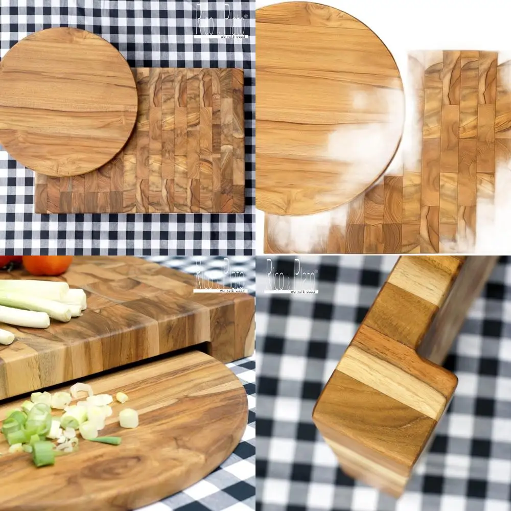 

Round Plate Dukkah Teak Wood End Grain Cutting Board, 19.625 L x 13.75 W x 2.5 H