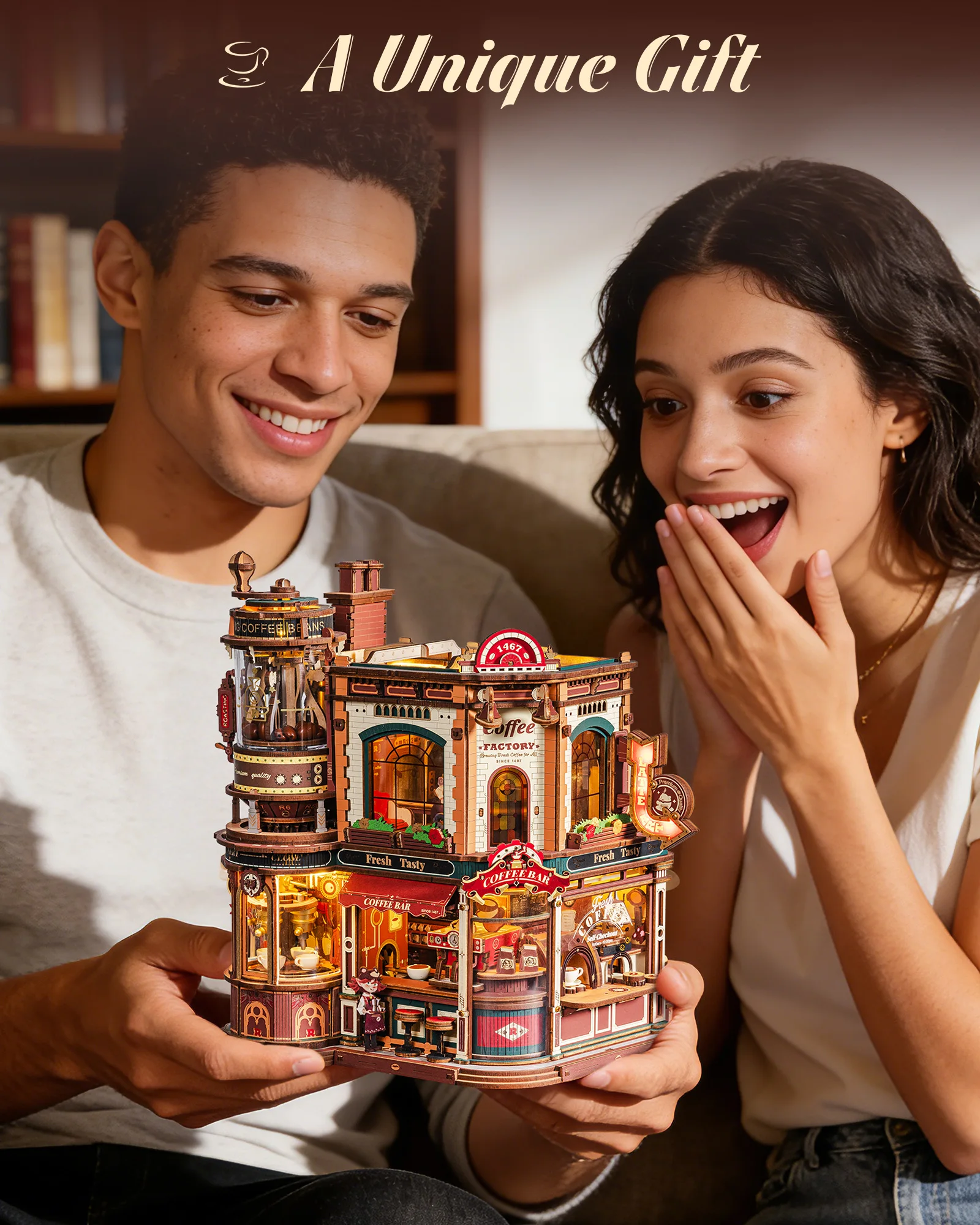 ROKR 3D Wooden Coffee Shop Music Box DIY Kit 5