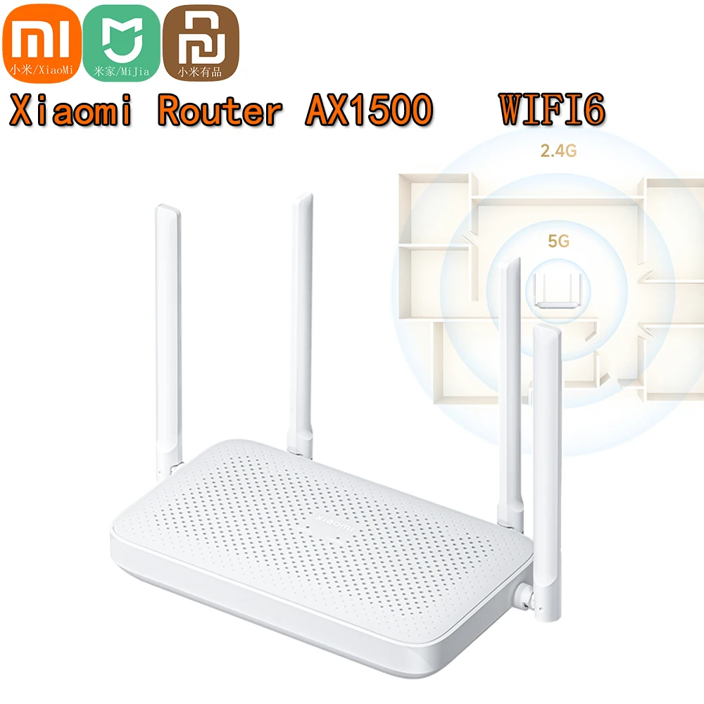 

Xiaomi Redmi Router AX1500 2.4/5GHz WiFi 6 Adaptive Gigabit Ethernet Port Support IPTV Mesh Network 1501Mbps Gigabit Amplifier