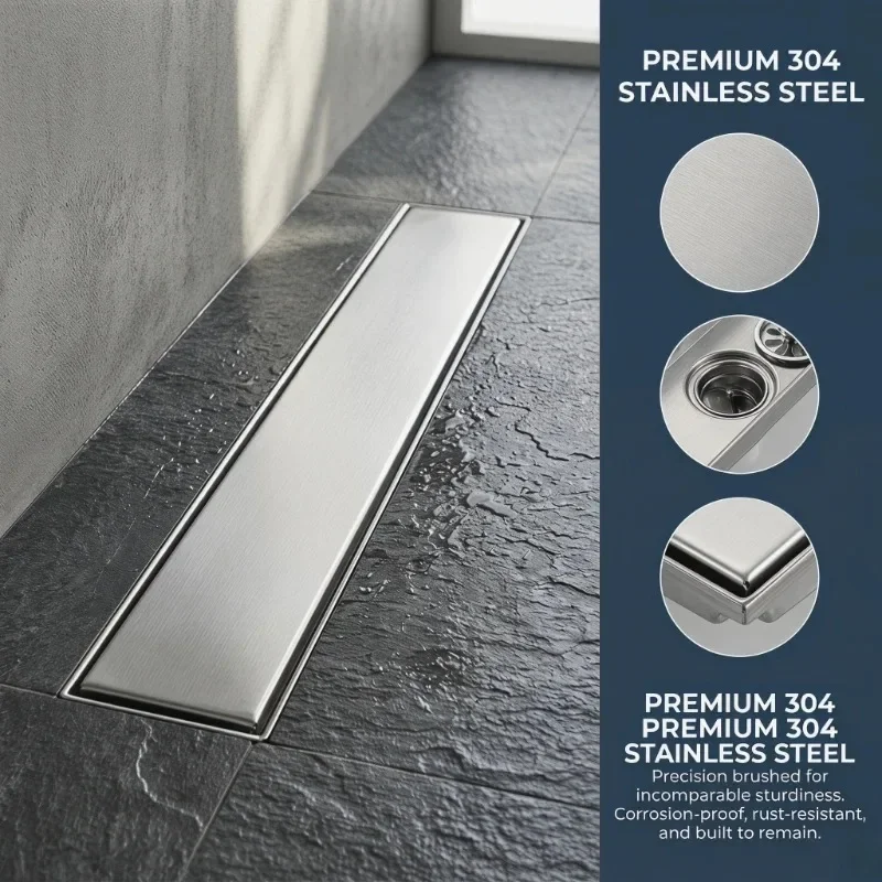 304 stainless steel with drainage slope deodorant floor drain extended strip shower room rectangular hidden floor drain