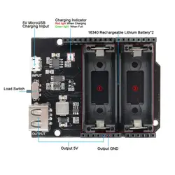 ESP8266 ESP32 Power Supply Rechargeable Dual 16340 Lithium Battery Charger Shield Module Output 3.3V 5V for Arduino R3