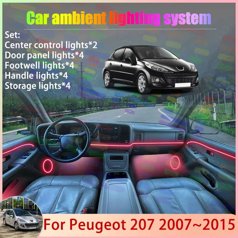 

For Peugeot 207 2007~2015 2008 2009 2010 2011 2/18 in 1 Car Atmosphere Light Lamp RGB Shade Ensemble Streamer Atmosphere Set