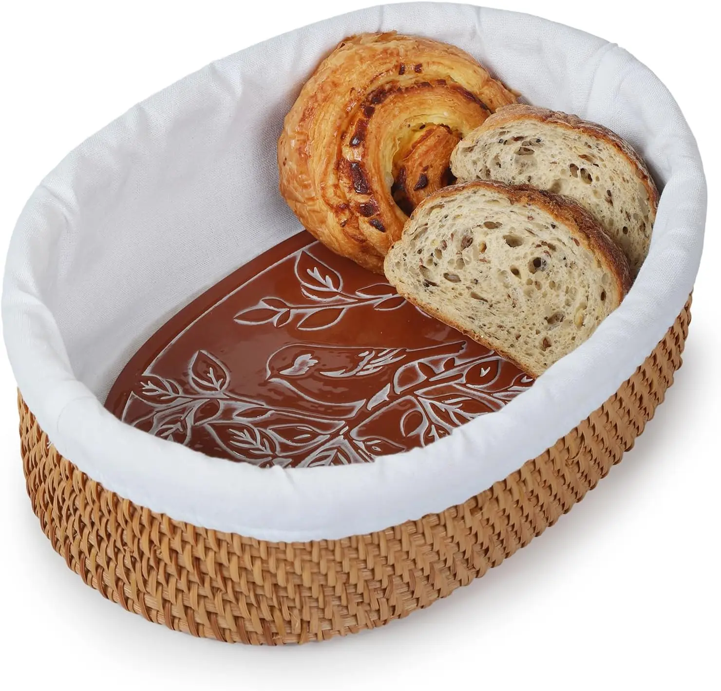 

Stone & Rattan Bread Warmer Basket, Tortilla Server, New Home Gift