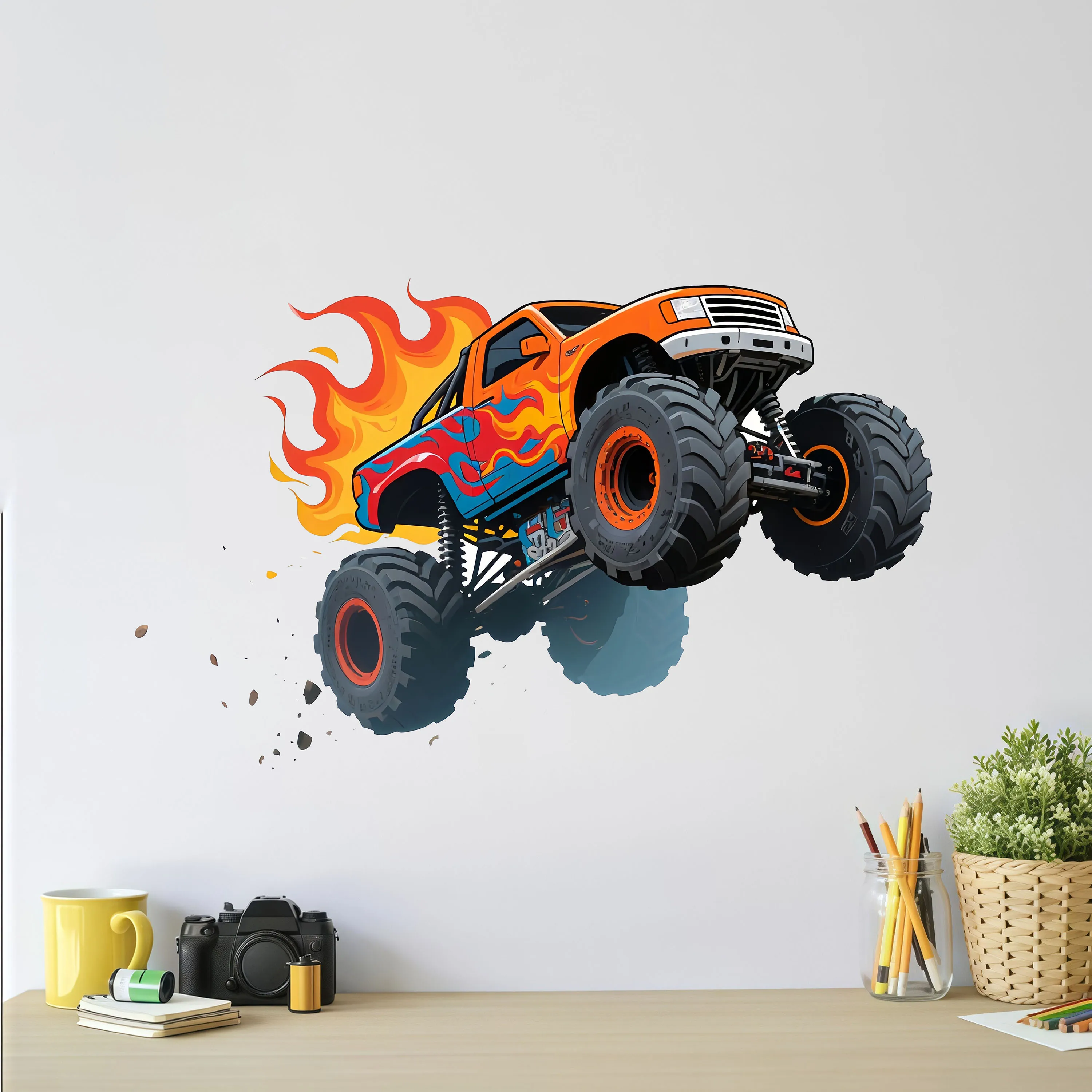 New cool flame off-road vehicle room beautification decoration wall sticker self-adhesive painting personalized handsome self-ad