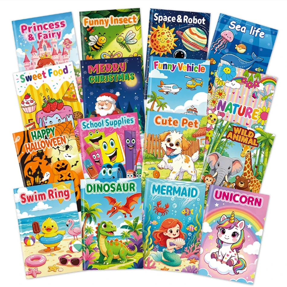  Kids Coloring Book 12 Pages Space & Robot Cartoon Drawing Painting Book, Children DIY Doodle Colouring Book Birthday Gift 