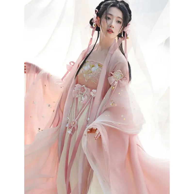 

Hanfu Dress Women Chinese Traditional Cosplay Costume Tang Dynasty Ancient Hanfu Summer Dress Pink 8pcs Stage Dance Dress