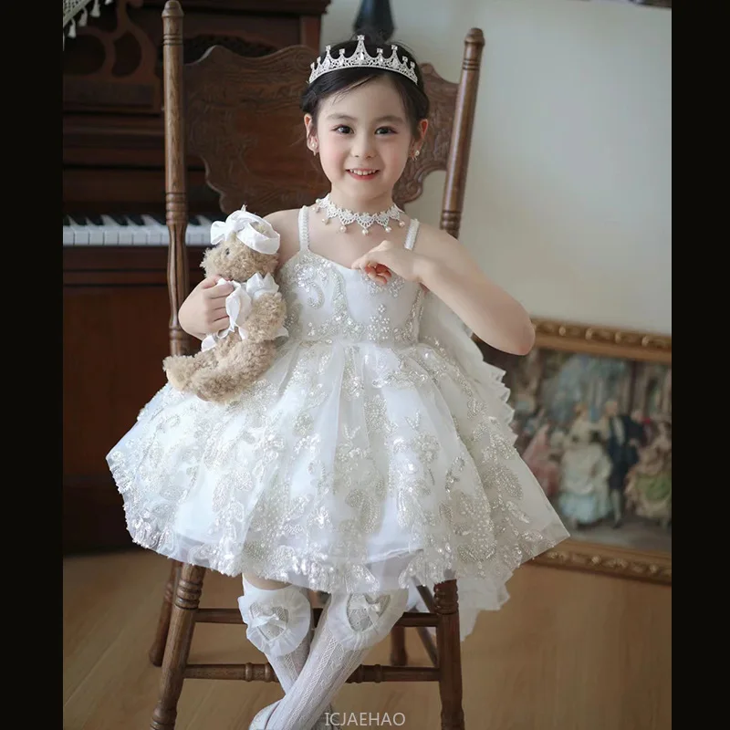 

2025 Children's Birthday Party First Year Sleeveless Kids Girls Princess Dress New Style Little Baby Girl Sequin Dresses Summer